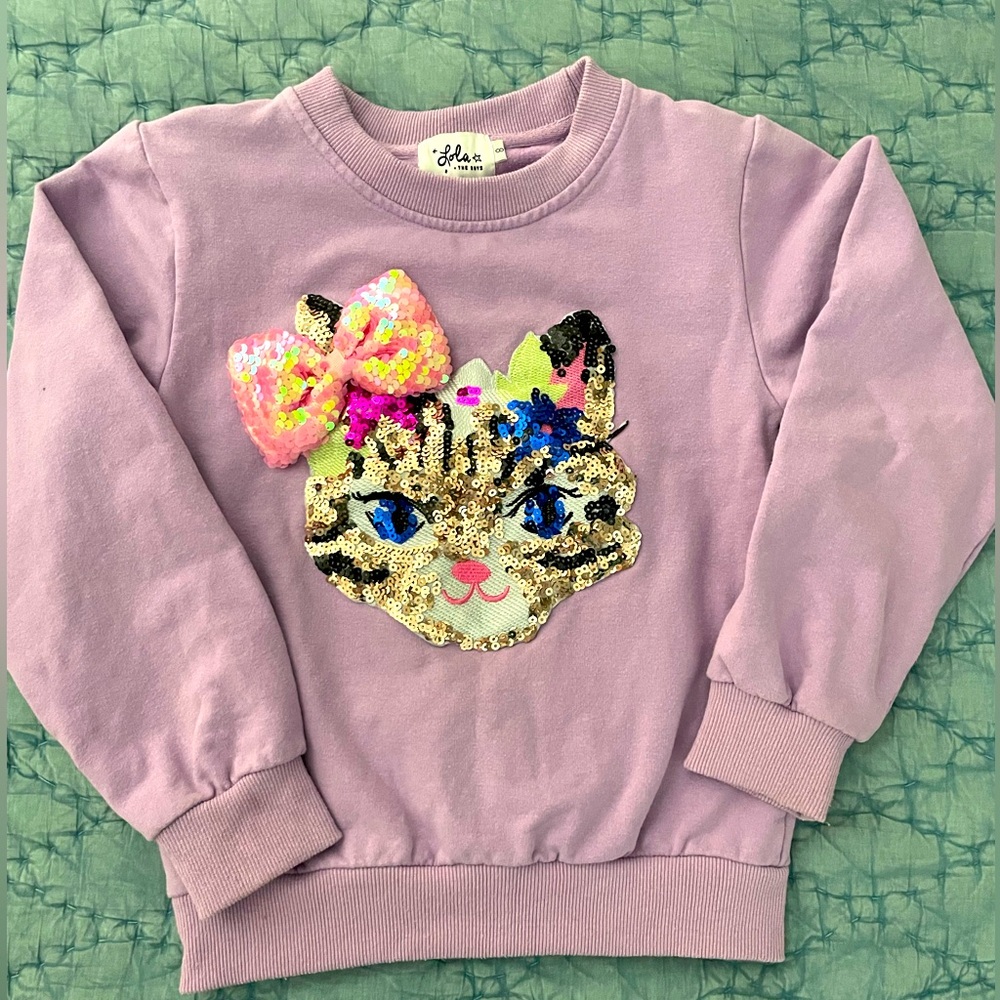 Lola+The Boys - Size 8 - Sequin Kitten Sweatshirt - Light Purple